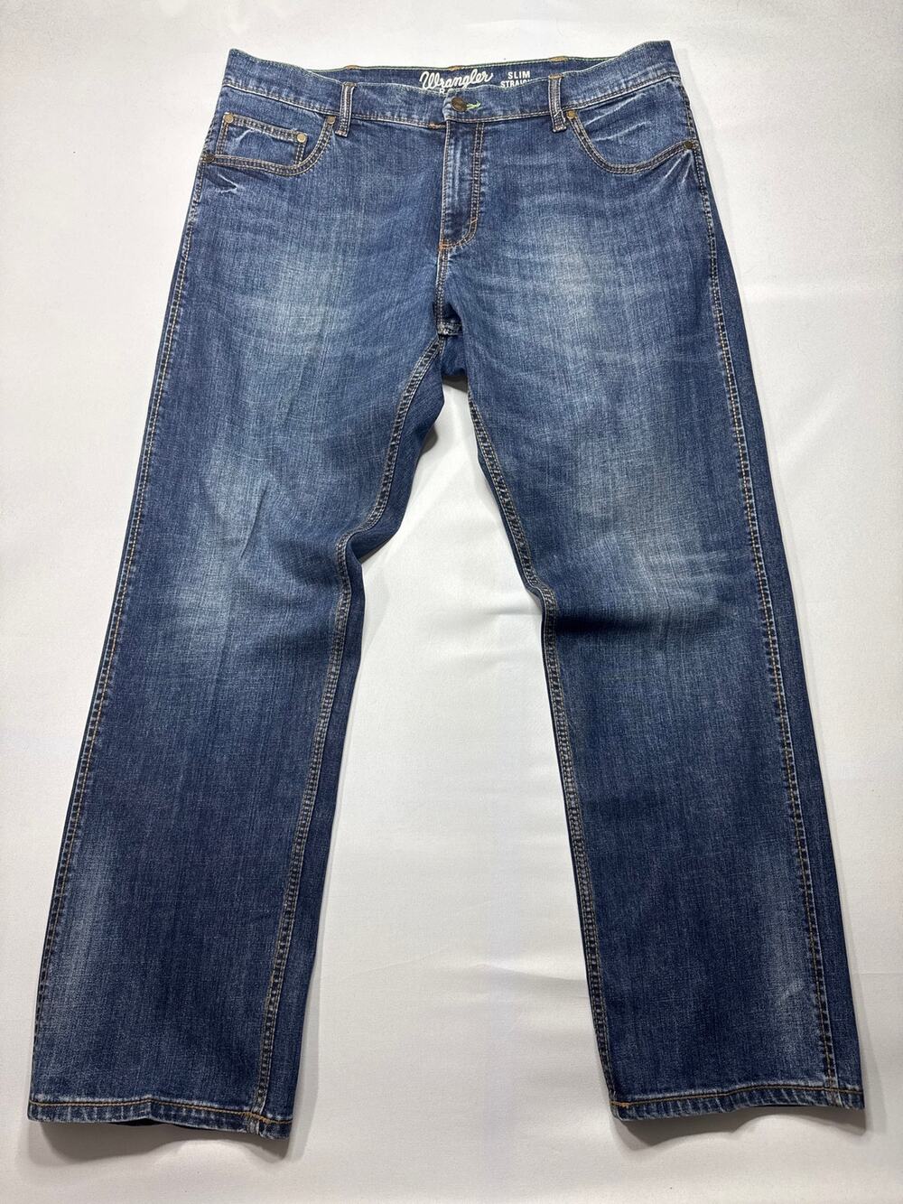 Wrangler Retro Men's Slim Straight Leg Blue Stretch Jeans - Size 38x32 (40x33.5)